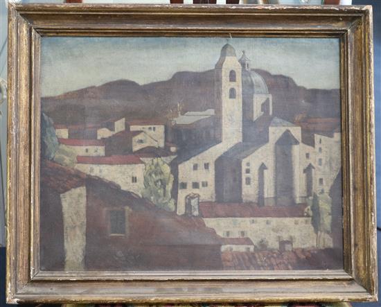 George D. Aked (1907-1989) Hill Town 14 x 18in.